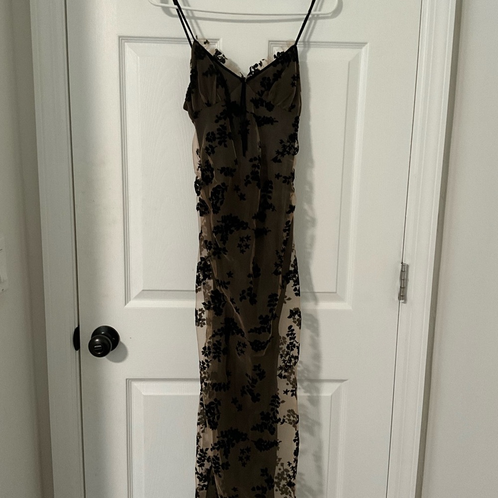 Zara Cream and Black Slip Maxi Dress Spaghetti Strap Cocktail